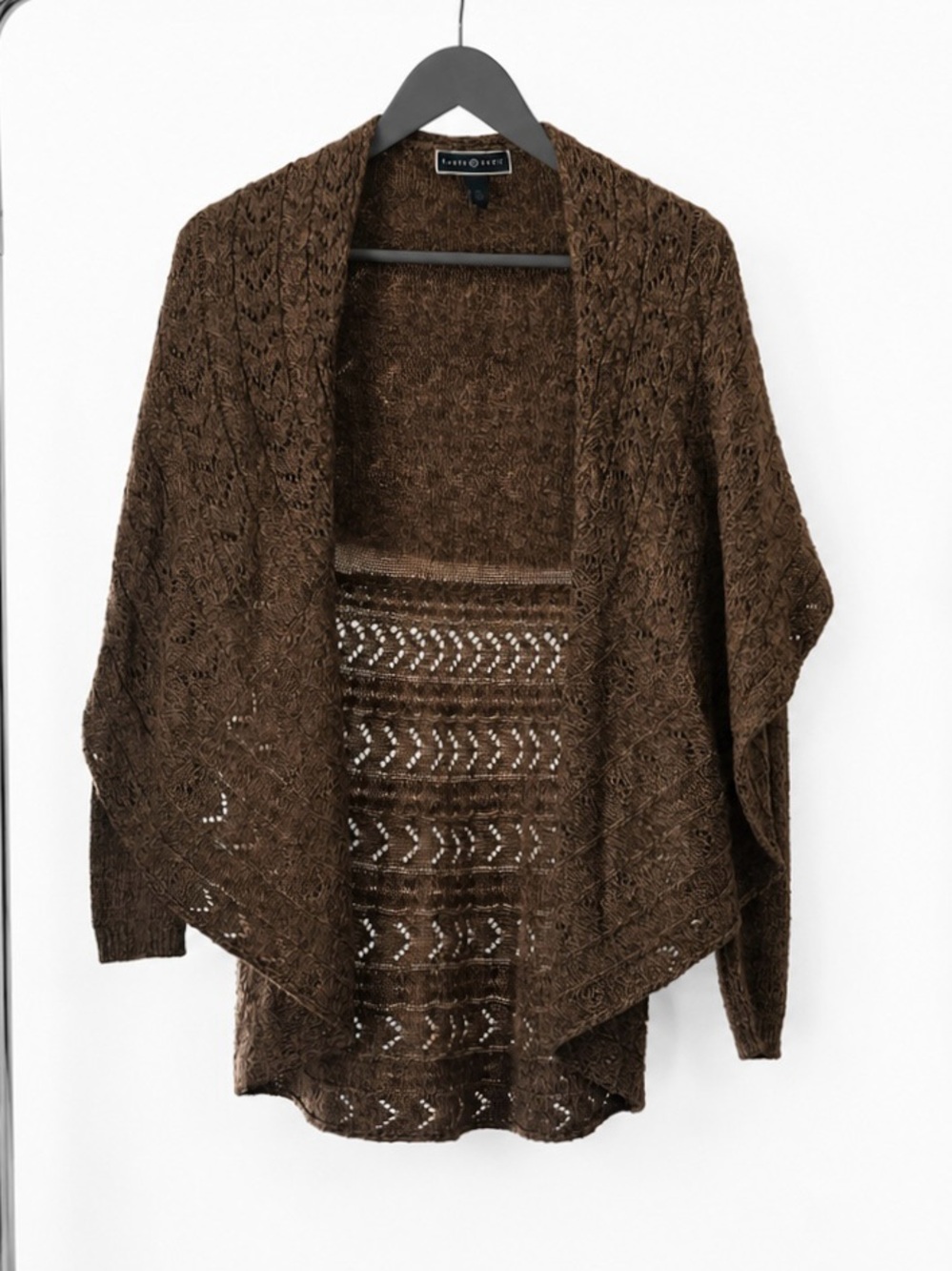 Karen Scott Brown Open-Knit Cardigan Sweater | Boho Lightweight Layering Piece